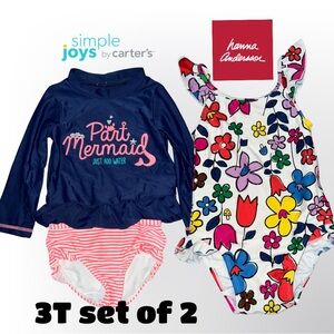 Hanna Andersson floral swimsuit size 3T EUC PLUS Carters mix Rash guard Suit